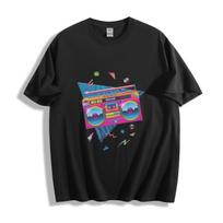 Retro Boombox 80s T-Shirt Mens Womens Tees Top - Vibrant Neon Party Design Unisex Tee 4XL