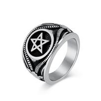 Vintage Satanic Goat Pentagram Titanium žiedas vyrams Suasmenintas Bully Black Party Papuošalai Reperis Auksinis nerūdijančio plieno pirštų žiedas 7#