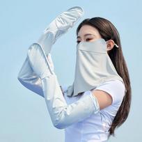 MEET SUNNY Ice Silk Sun Protection Set with Sleeves & Face Mask One Size šviesiai pilka spalva
