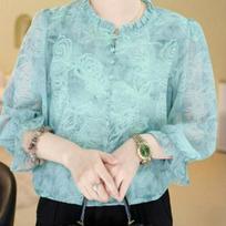 2026 Women's Spring/Summer Loose-Fit Belly-Covering Top for Middle-Aged Mothers - Elegant Casual 3/4 Sleeve Shirt Picture Color-Medium