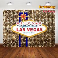2D Vegas Night Celebration Backdrop, Gold Glitter Las Vegas Sign Party Photo Background 47.2x31.5inch/120*80cm