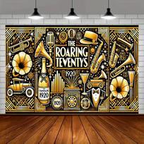2D 1920s Roaring Twenties Backdrop, Art Deco & Vintage Car Party Photo Background 47.2x31.5inch/120*80cm