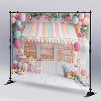 2D Cute Dessert Shop Backdrop, Pastel Macaron Photography Background 47.2x31.5inch/120*80cm