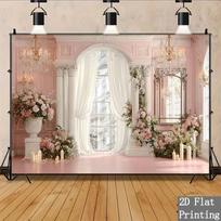 2D Pink Palace Photography Backdrop Wedding Floral Background 47.2x31.5inch/120*80cm