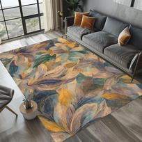 Teal Gold Leaf Area Rug Modern Abstract Botanical Pattern Non-Slip Stain Resistant Carpet for Living Room Bedroom Entryway 40x60cm