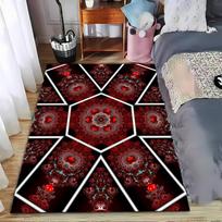 Geometric Red Fractal Print Carpet, Modern Art Hexagon Design Rug Suitable for use as an anti-slip for living room bedroom sofas 40x60cm( 15x23in )