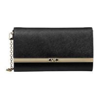 MICHAEL KORS Mona logo slip pocket magnetic clasp hardware buckle flap leather baguette bag shoulder bag crossbody bag clutch bag large women's black juoda