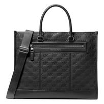 MICHAEL KORS Jet Set Embossed Logo Adjustable Shoulder Strap Leather Briefcase Men's Black juoda