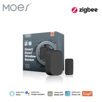 MOES Tuya ZigBee3.0 Smart Window Door Gate Sensor Detector Smart Home Security Alarm System Smart Life App For Alexa Google Home 1 PC Black