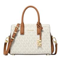 MICHAEL KORS Laila Gold Hardware Tote Faux Leather Handbag Mini Women's Vanilla White and Acorn Brown auksas
