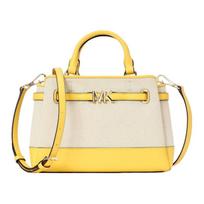 MICHAEL KORS REED Hardware Zipper Closure Cotton Shoulder Crossbody Handbag Small Women Beige with Yellow auksas