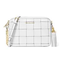 MICHAEL KORS Jet Set 21 zipper closure cow leather shoulder crossbody bag medium women's white balta