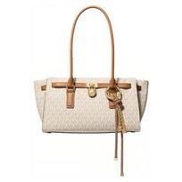 MICHAEL KORS Hamilton Logo Coated Canvas Gold Lock Shoulder Bag Small Women's Vanilla White with Acorn Brown auksas