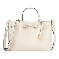 MICHAEL KORS Carson Center Logo Charm Leather Handbag Small Women's Beige smėlis