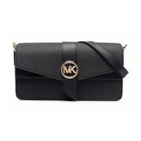 MICHAEL KORS Gold Metal Logo Twist Lock Closure Foldover Flap Removable Adjustable Shoulder Strap Leather Shoulder Bag Women's Black juoda
