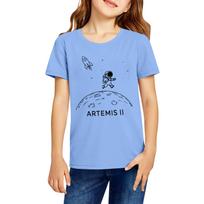 Kids Casual Short Sleeve Graphic T Shirt Artemis II Space Print Comfortable Cotton Crew Neck Tee Top for Boys and Girls 120