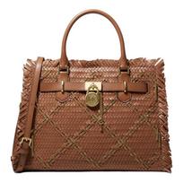 MICHAEL KORS Hamilton Logo Logo Calf Leather Shoulder Crossbody Handbag Medium Women's Brown ruda