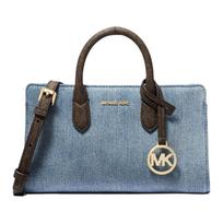 MICHAEL KORS Scarlett Hardware Design Artificial Leather Patchwork Crossbody Bag Handbag Mini Women Denim Blue and Dark Brown mėlyna