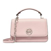 MICHAEL KORS Delancey silver logo plaque chain shoulder strap with flap closure cow split leather shoulder tote small women's light pink sidabras
