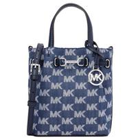 MICHAEL KORS Carson jacquard design metal finish branded all over crossbody tote small women's denim blue mėlyna