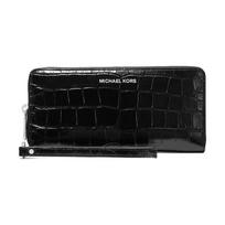 MICHAEL KORS Jet Set Travel branded letter logo zipper closure crocodile embossed leather wallet women's black juoda