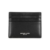 MICHAEL KORS Harrison Short Letter Logo Leather Card Holder Wallet Men's Black juoda