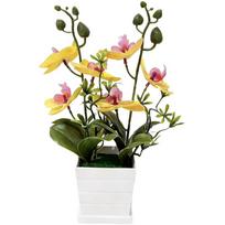 Artificial Silk Orchid 2 Stems 6 Blooms Potted Phalaenopsis Flower for Indoor Decor For Home Office Shelf Table 27x19cm geltona