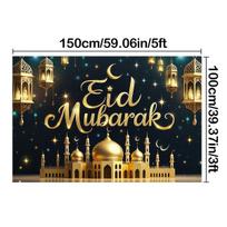 Eid Al-Adha Themed Party Backdrop for Weddings,Anniversaries,Golden Mosque Design with Lantern,Crescent,Moon&Stars,Event Background Decor 150*100cm/59*39in