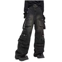 Women Loose Cargo Pants Hip Hop Sports Pants Loose Wide Leg Casual Pants XXL juoda