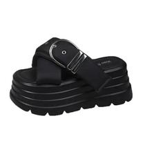 Fashion 8CM Fashion Buckle Wedge Sandals Women Outdoor Casual Platform Slippers Woman Non-Slip Sandalias Mujer Versatile Zapatos Mujer 34 juoda