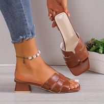 Fashion Square Head Simple Large Size Open-toe Sandals Women Summer New Thick Heels for Women's Low-heeled Fashion Shoes 36 ruda