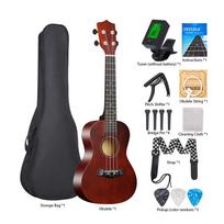 23-inch Ukulele Acoustic Ukulele Kit with Storage Bag Strap Bridge Pin Pitch Shifter Pickup Tuner Cleaning Cloth Basswood Ukulel