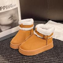 Moteriški platūs platforminiai sniego batai, pliušiniai Korėjietiško stiliaus žieminiai ankle boots, neslystantys šilti ankle boots moterims 36 kaštoninė