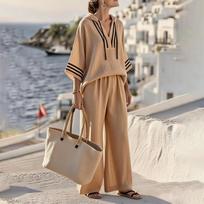 Women's Casual Hooded 7-inch Sleeve Top,  Pants Two-piece Set L kupranugaris