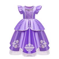 Mergaičių mada: Sofijos Pirmoji princesės suknelė – Vasarinė vaikų violetinės spalvos tiulio princesės suknelė (Cosplay kostiumas) 100 cm