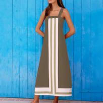 Women's Fashion Sleeveless Colorblocked Shoulder Strap Dresses M chaki