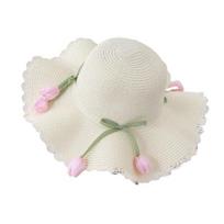Beach Hat Wave Lace Trim Design Tulip Bow Decor Full Face Sun Protection Large Brim UV Blocking Summer Straw Hat smėlis