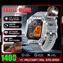 Men Military Outdoor Smart Watch 1400mAh Battery GPS Flashlight 10ATM Waterproof AMOLED Bluetooth Call Adult Sports Activity Smartwatches Grey