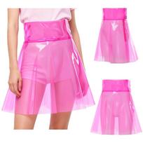 S-XXL Skaidri PVC Aukšto juosmens Klostuotas Hem A formos Mini sijonas Skaidrus Sijonas-apsiaustas Moterims Paplūdimio Vakarėlis Rave Klubinis Apranga Festivaliai S karšta rožinė spalva
