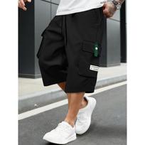 Men's Minimalist Aesthetic Solid Color Cargo Capri Pants S juoda