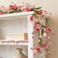 Plastic Tulip Vine with Naturalistic Bloom Cluster Grouping and Leaf Layering for Wedding Lamp Base Wraps Party Desk Edges China Mainland