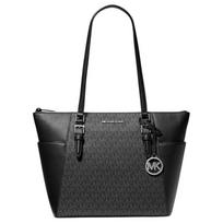 MICHAEL KORS shoulder bag Charlotte presbyopic letter LOGO large capacity canvas polyurethane Tote Tote shopping handbag regular women's black juoda