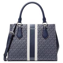 MICHAEL KORS MARILYN Silver Label Logo Design Coated Canvas Handbag Medium Women's Navy Blue mėlyna