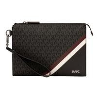 MICHAEL KORS RIVINGTON brand logo print stripe color block coated canvas clutch large size men's black with red juoda