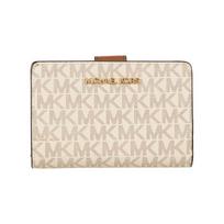 MICHAEL KORS Metal Logo Bifold PVC Leather Wallet Regular Women's Beige auksas