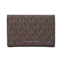 MICHAEL KORS HUDSON Fully Printed Presbyopic Metal Lettering Coated Canvas Card Holder Men's Brown auksas