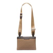 MICHAEL KORS Hudson monogram printed silver hardware coated canvas crossbody bag men's light brown sidabras