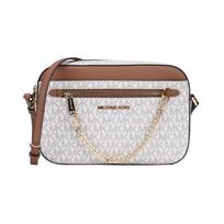 MICHAEL KORS Jet Set Presbyopia Printed Retro Letters Logo Chain Cowhide PVC Camera Bag Crossbody Shoulder Bag Large Women's Vanilla Color ruda