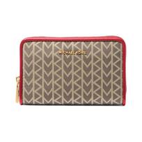 MICHAEL KORS Bryant 2000 Logo Jacquard Round Zipper Polyester (Polyester) Wallet Small Women's Dark Red raudona
