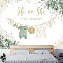 Watercolor Neutral Gender Reveal Backdrop with  What Will Baby Be?  Text and Greenery 47.2x31.5inch/120*80cm